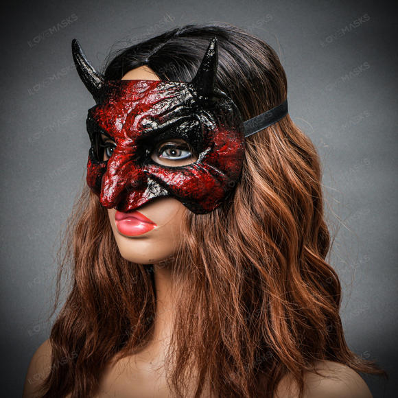 Goblin Devil Short Horn Eyes Mask - Bloody Red - Picture 3 of 8